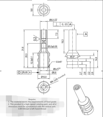 Electrophoresis CNC Lathe Machining Parts, น็อตหมุดหกเหลี่ยมยึด 6x31.6mm
